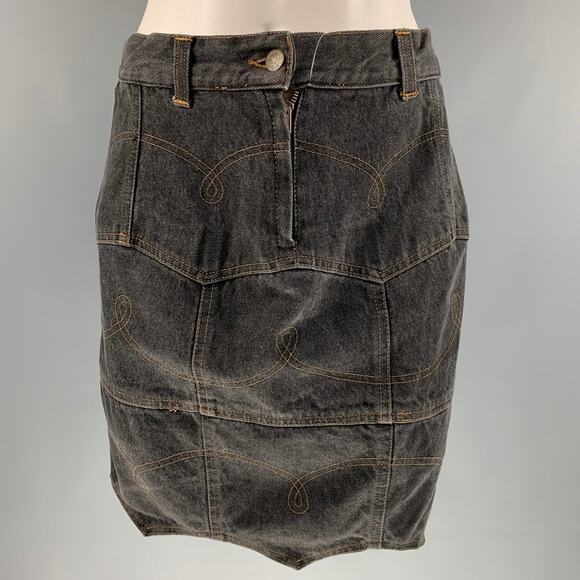 MOSCHINO JEANS Size M Black Denim Contrast Stitch Mini Skirt - Picture 1 of 1